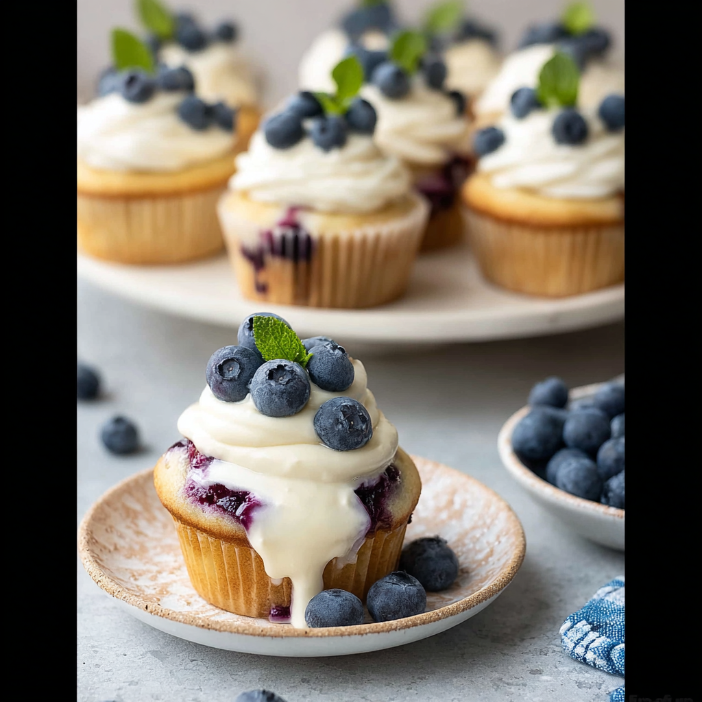 Recipe preparation for Blueberry Cream Cupcakes