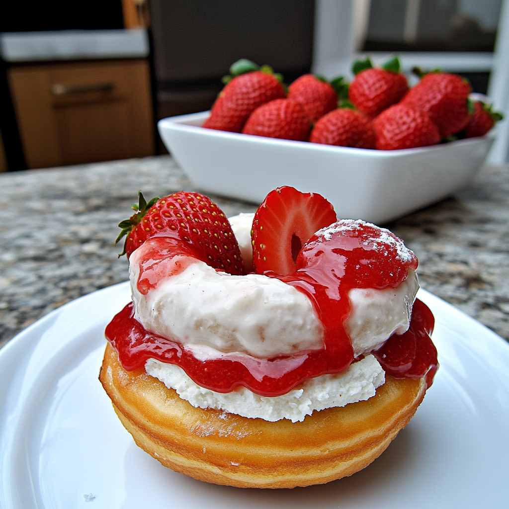 Recipe preparation for Donut Strawberry Shortcake