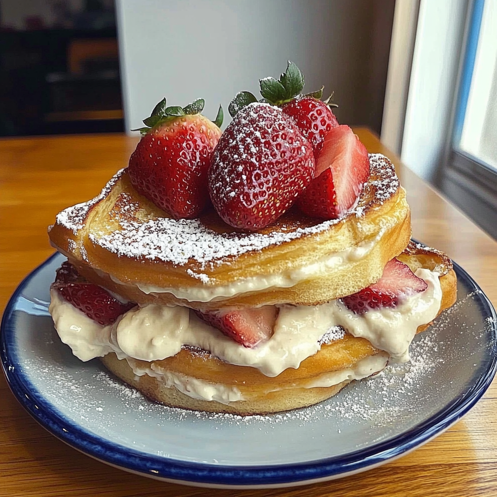 Recipe preparation for Strawberry Cream Cheese Stuffed French Toast