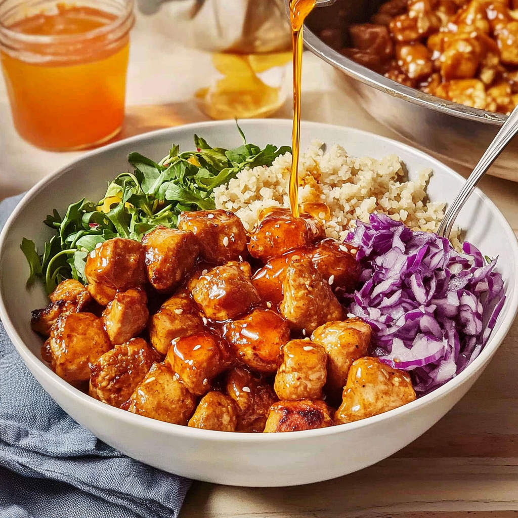 Recipe preparation for Hot Honey Chicken Bowl - Sweet Green Copycat