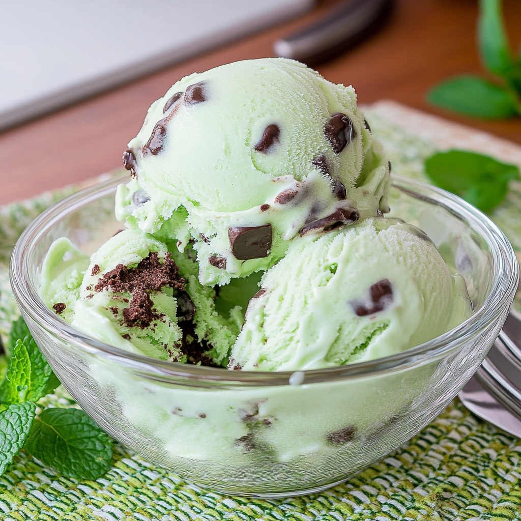 Recipe preparation for Mint Chocolate Chip Ice Cream