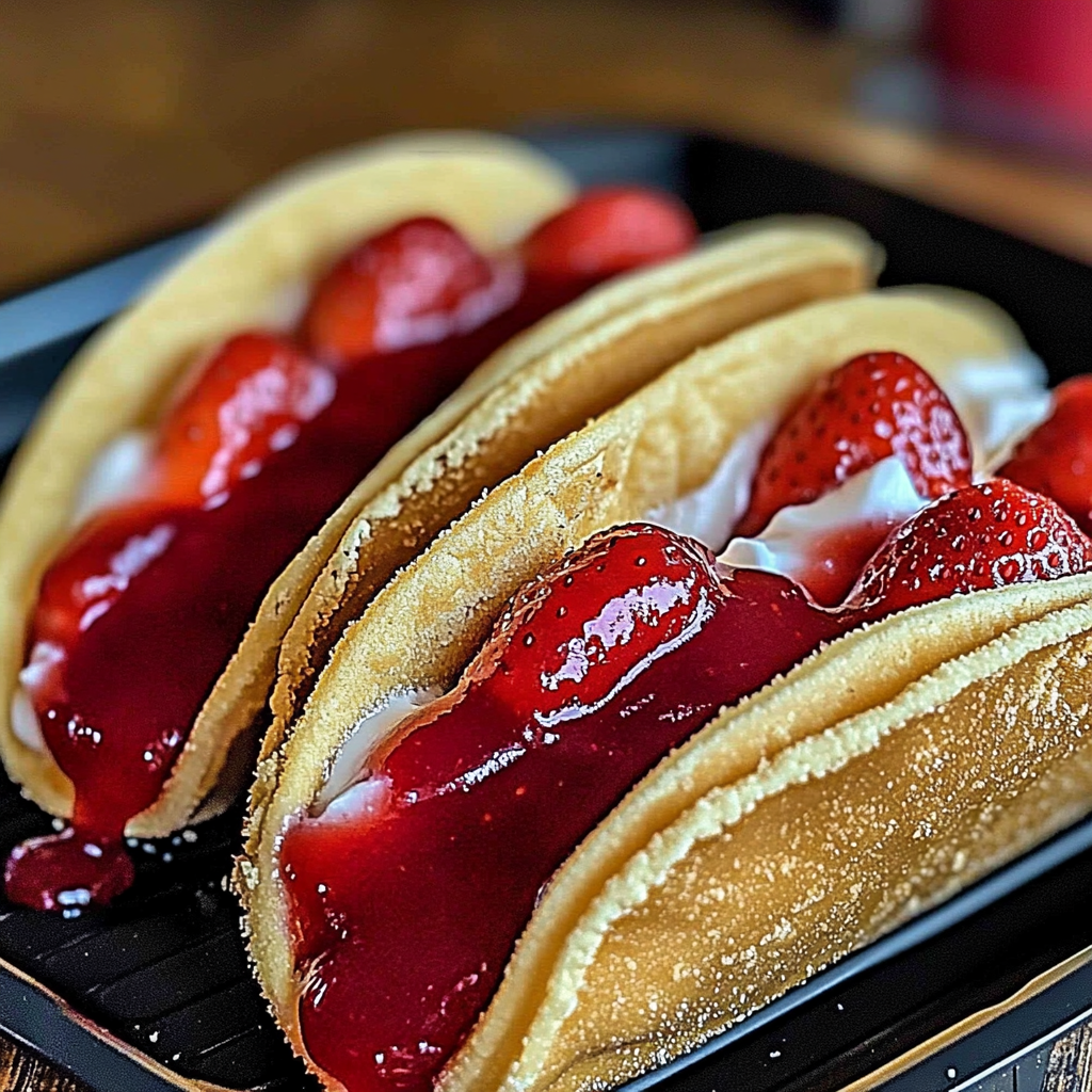 Recipe preparation for Strawberry Cheesecake Dessert Tacos