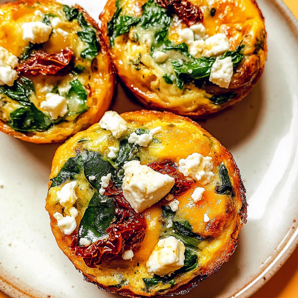 Recipe preparation for Spinach, Feta, and Sun-Dried Tomato Egg Muffin