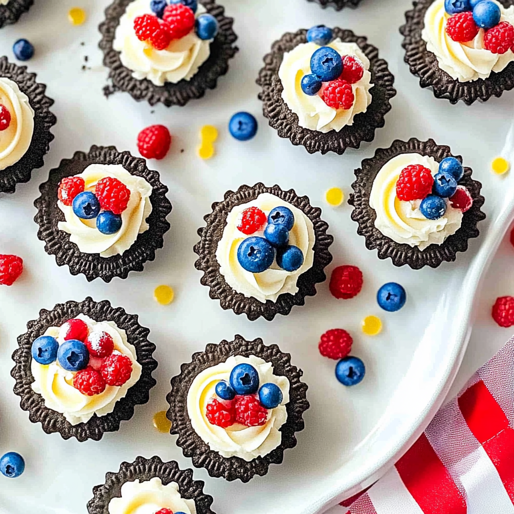 Recipe preparation for Red, White, and Blue Mini Oreo Pies