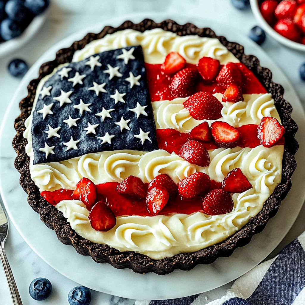 Recipe preparation for Oreo Cookie Crust Flag Pie
