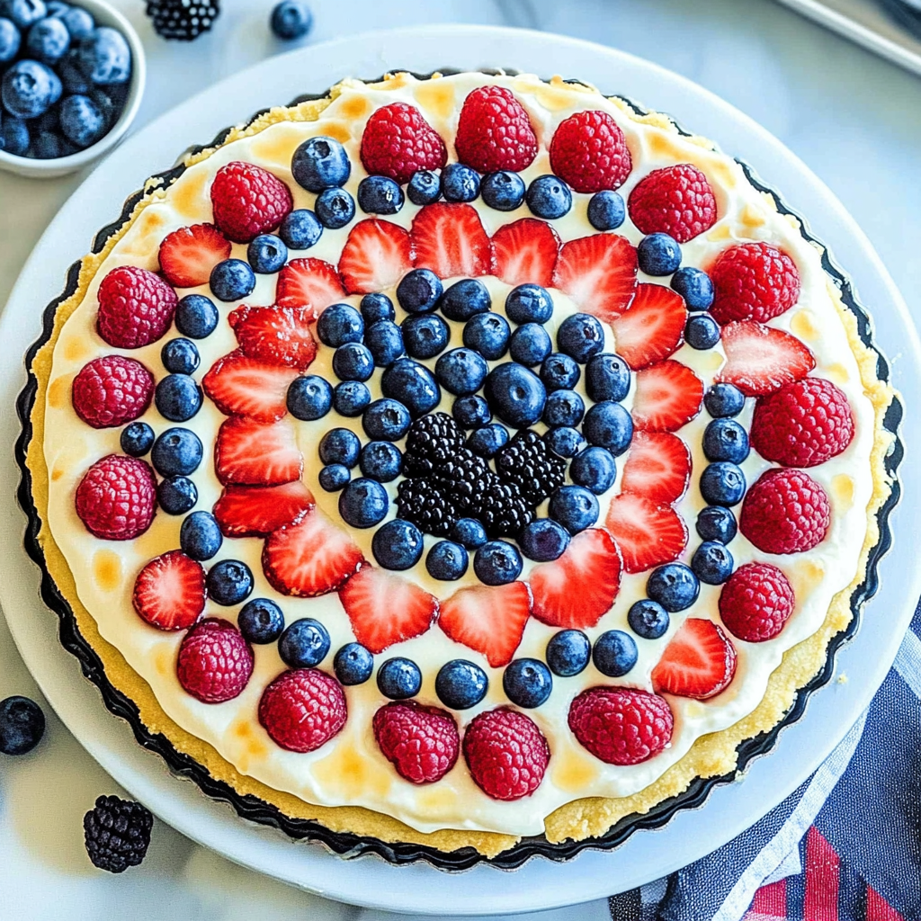 Recipe preparation for Red, White, and Blue Fruit Pizza