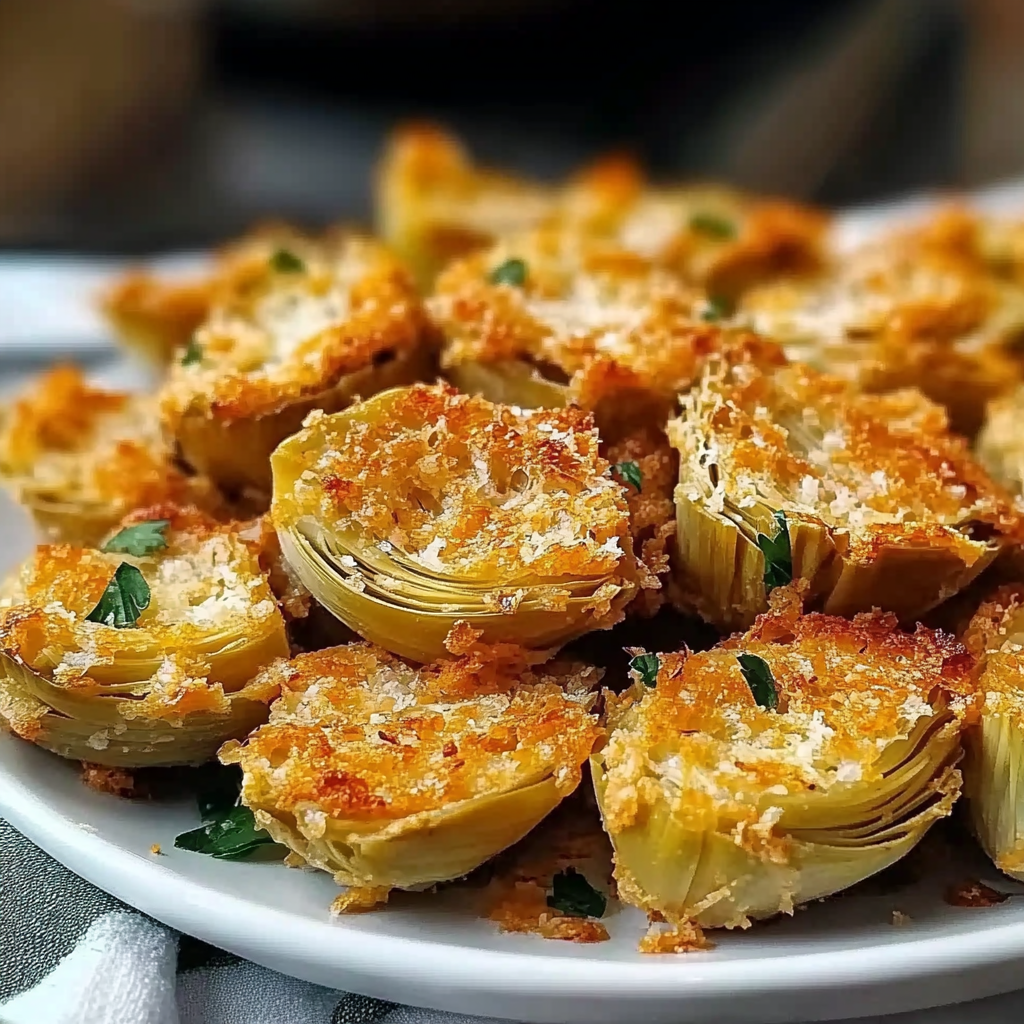 Recipe preparation for crispy parmesan artichoke hearts