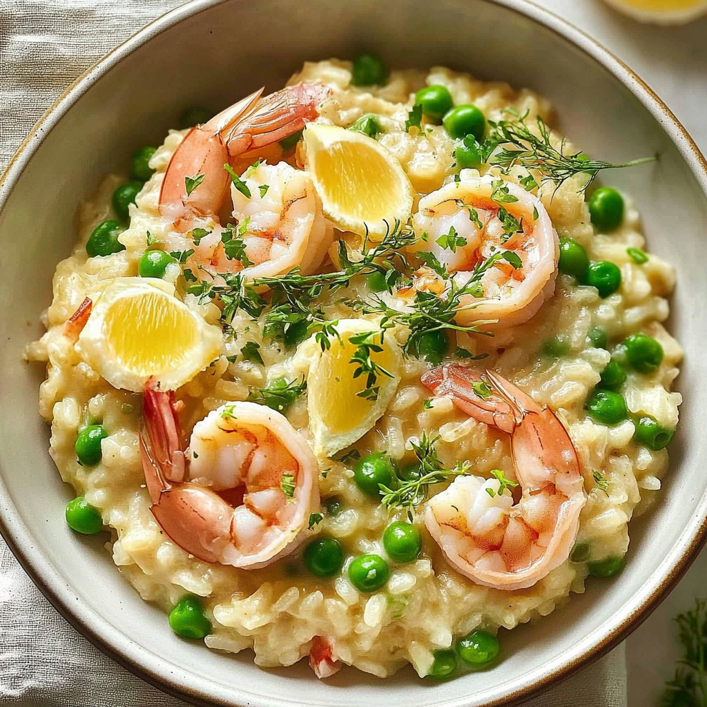 Recipe preparation for Shrimp Risotto with Peas