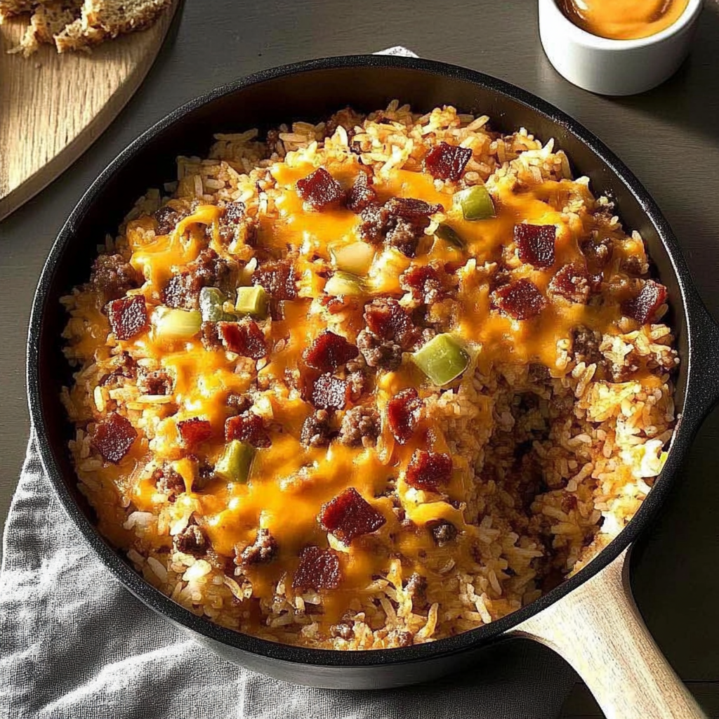 Recipe preparation for Bacon Cheeseburger Rice