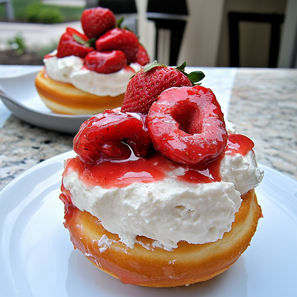Recipe preparation for Donut Strawberry Shortcake