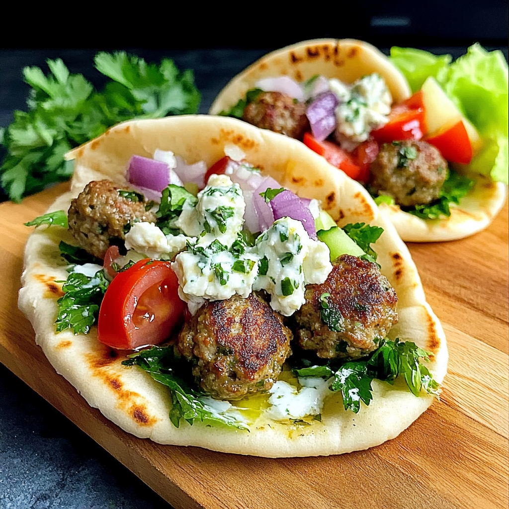 Recipe preparation for Greek Meatball Pitas