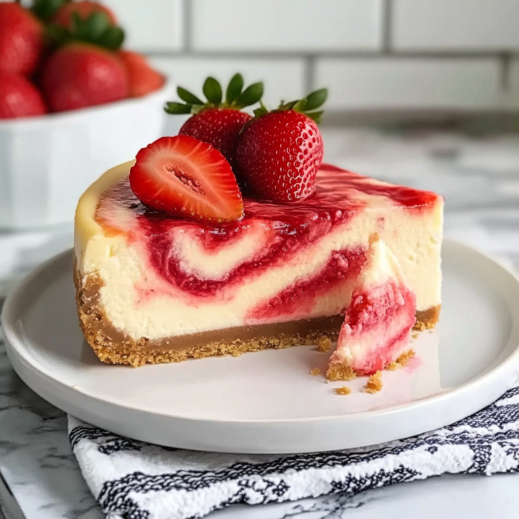 Recipe preparation for Strawberry Swirl Cheesecake