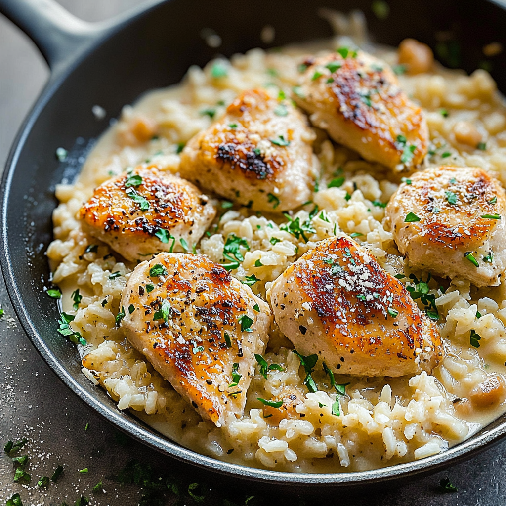 Recipe preparation for Creamy Parmesan One-Pot Chicken and Rice