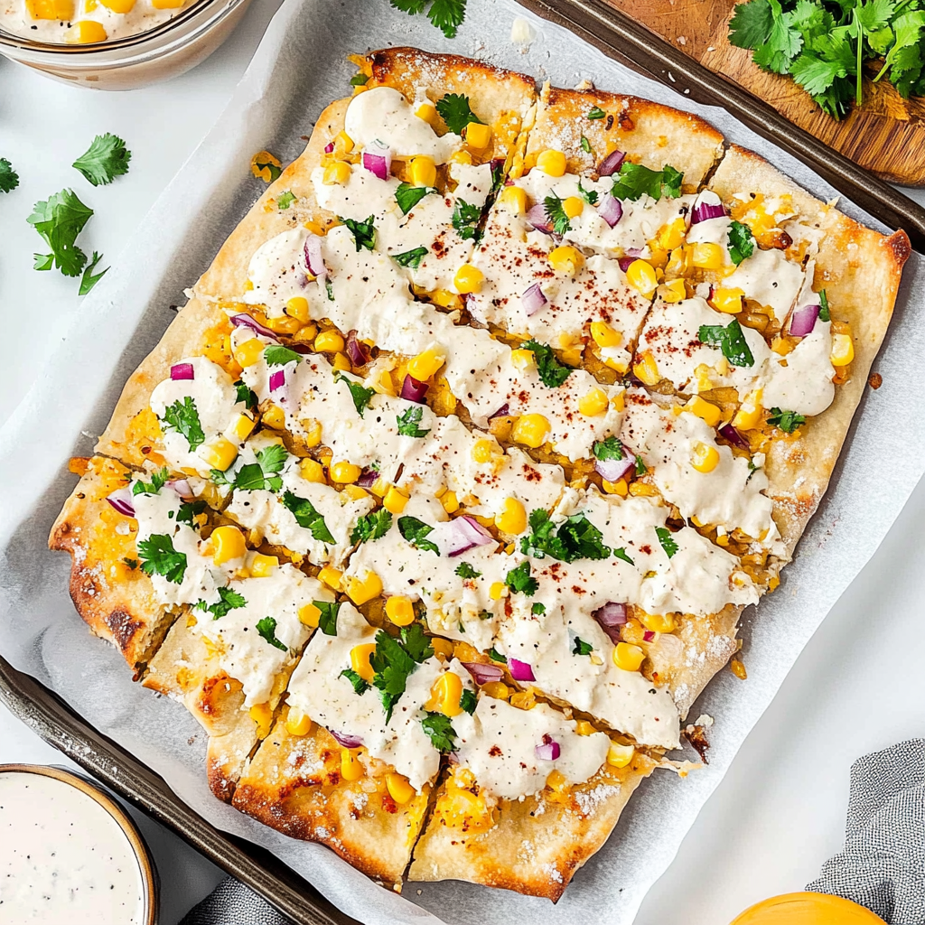 Recipe preparation for Mexican Street Corn Flatbread