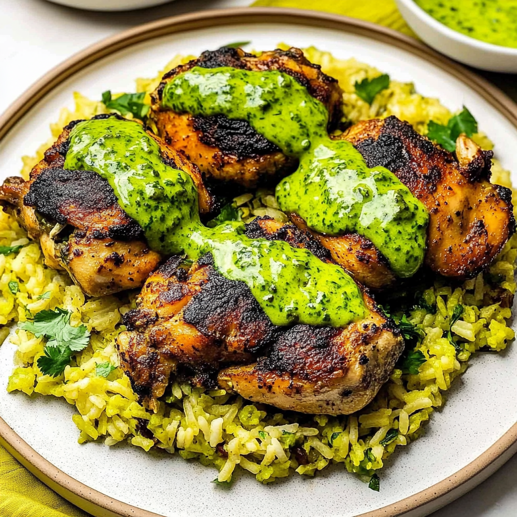 Recipe preparation for Peruvian Chicken and Rice with Green Sauce