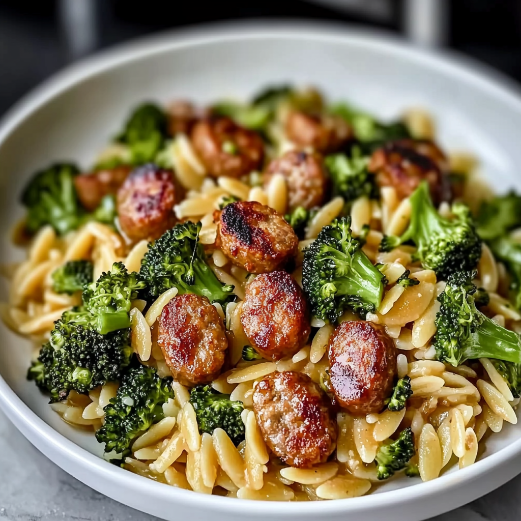 Recipe preparation for Chicken Sausage and Broccoli Orzo