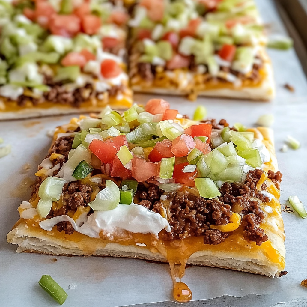 Recipe preparation for Crescent Roll Taco Pizza