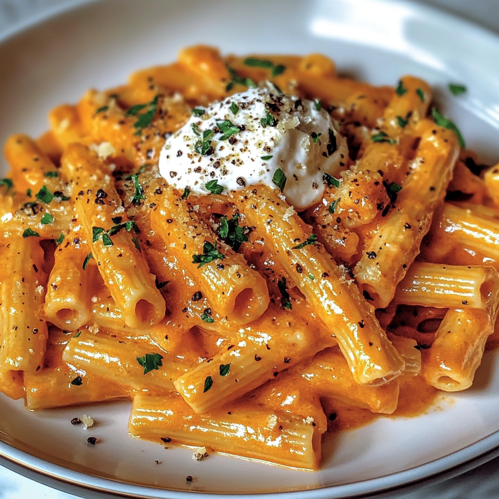 Recipe preparation for Creamy Tomato Garlic Pasta