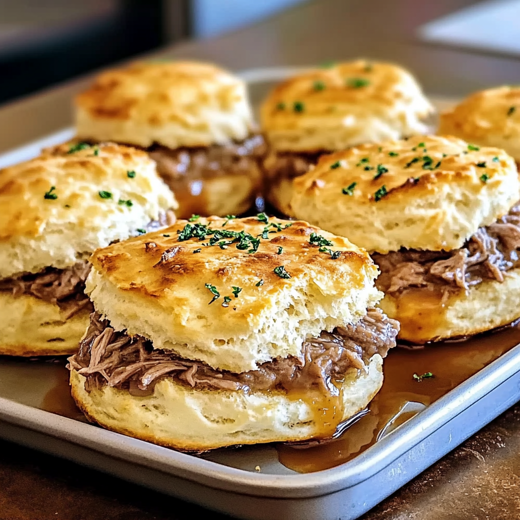 Recipe preparation for Baked French Dip Biscuits