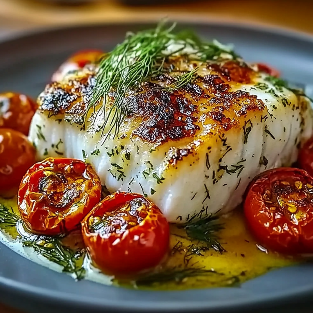 Recipe preparation for Grilled Cod Roasted Tomatoes Dill