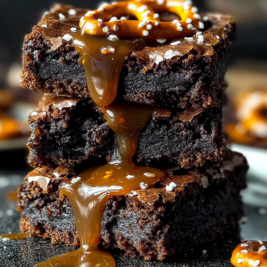 Recipe preparation for Salted Caramel Pretzel Brownies