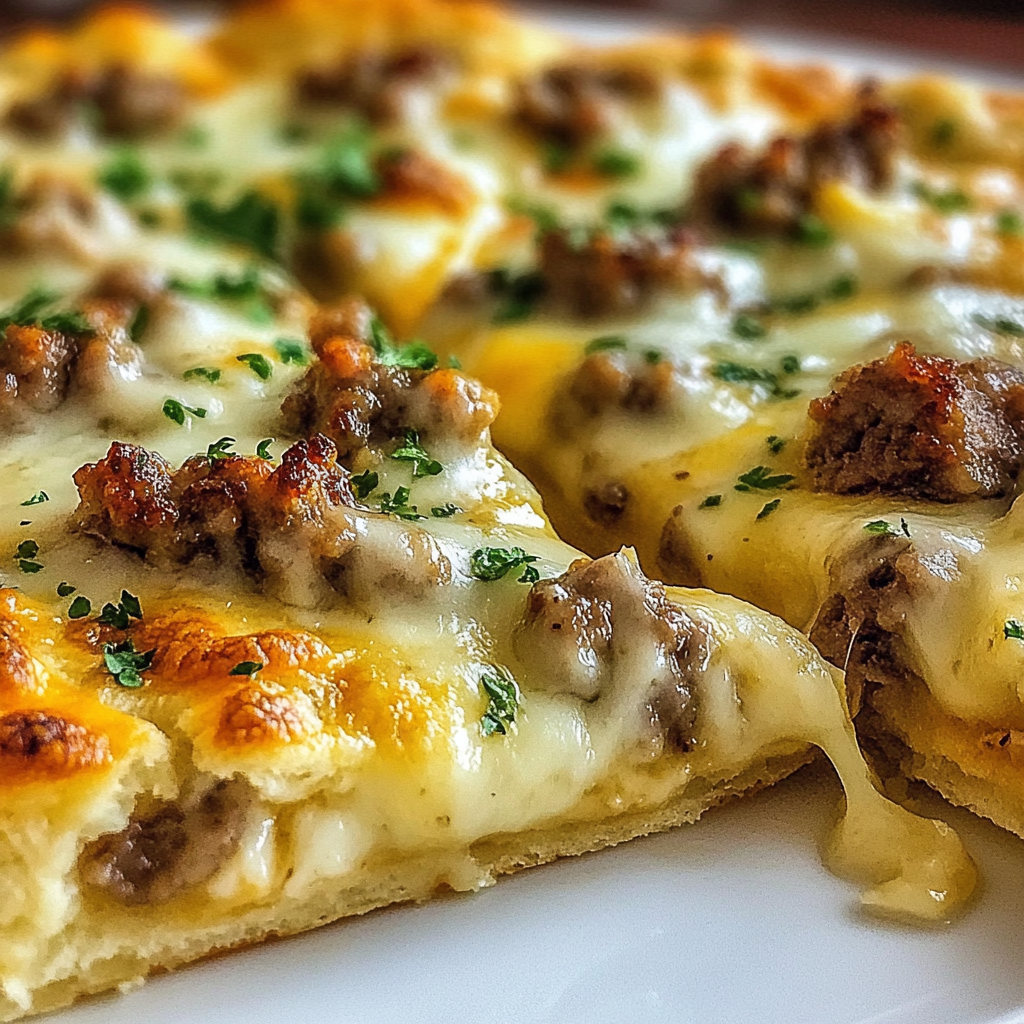 Recipe preparation for Sausage Gravy Biscuit Breakfast Pizza