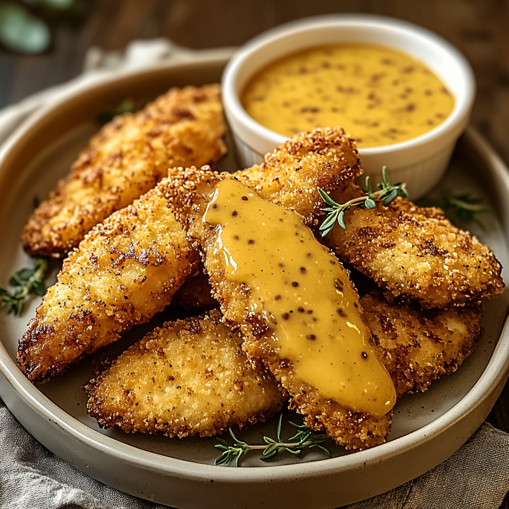 Recipe preparation for Crispy Mustard Chicken Tenders