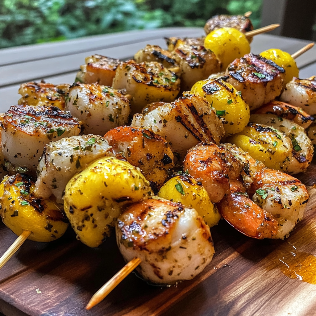 Recipe preparation for Grilled Seafood Boil Skewers