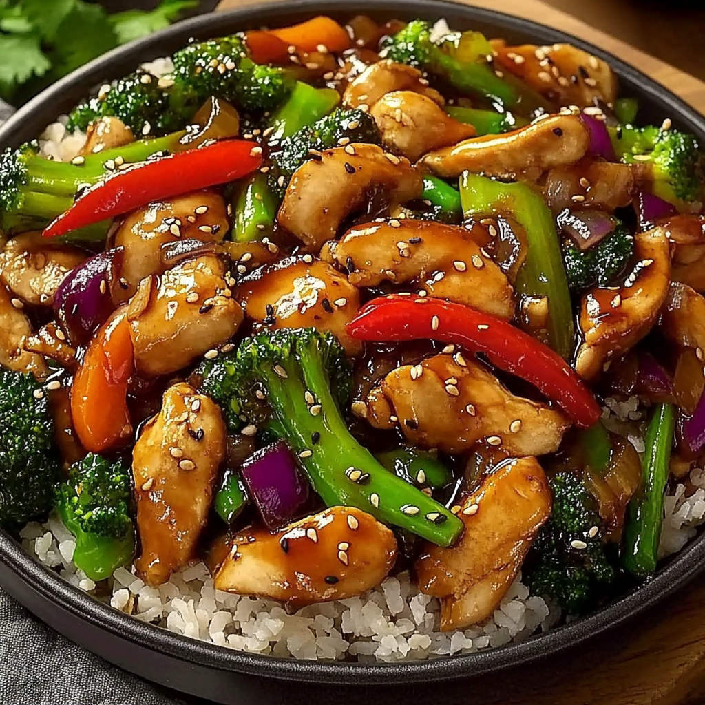 Recipe preparation for colorful teriyaki chicken stir-fry