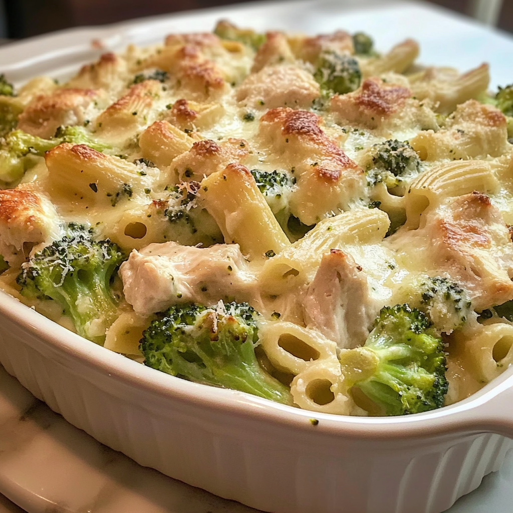 Recipe preparation for Chicken Broccoli Baked Alfredo