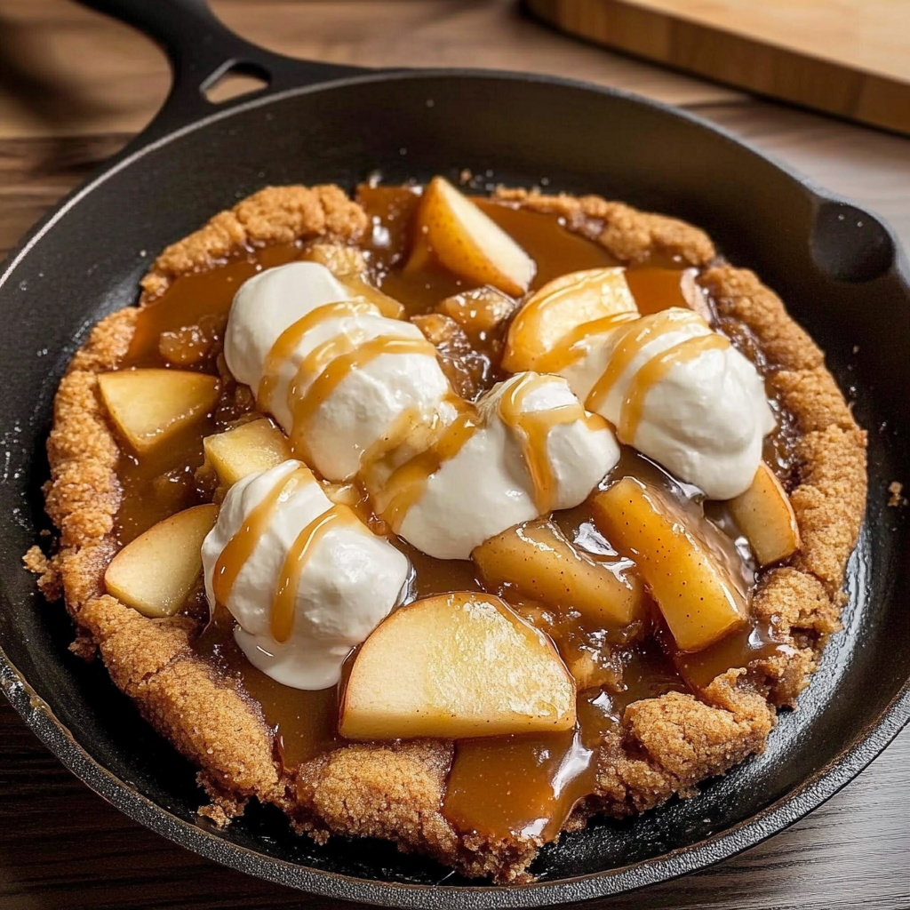 Recipe preparation for Caramel Apple Cookie Skillet