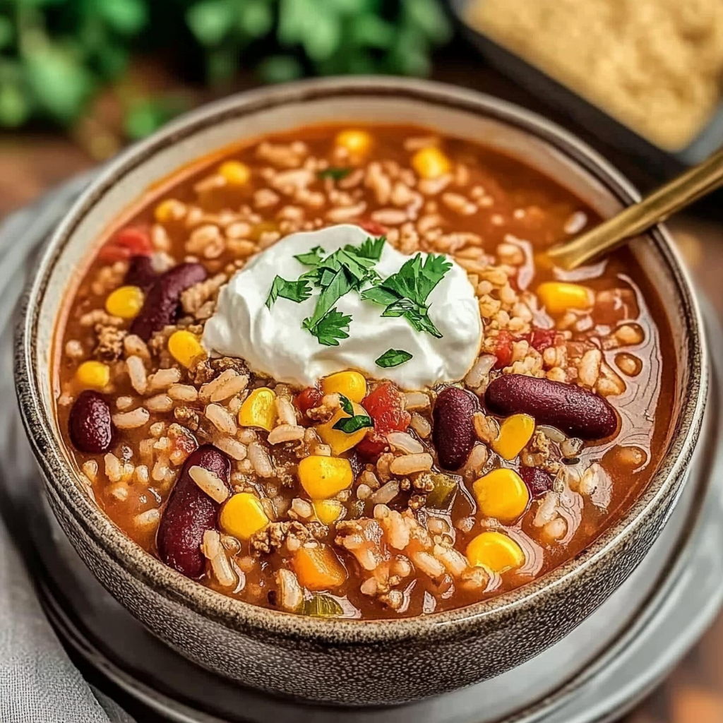 Recipe preparation for Crock Pot Taco Rice Soup