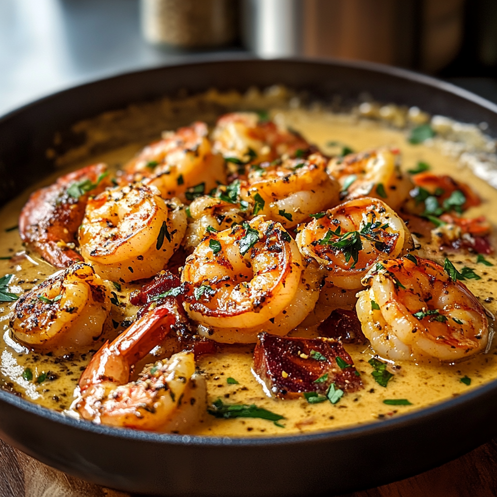 Recipe preparation for Creamy Tuscan Shrimp