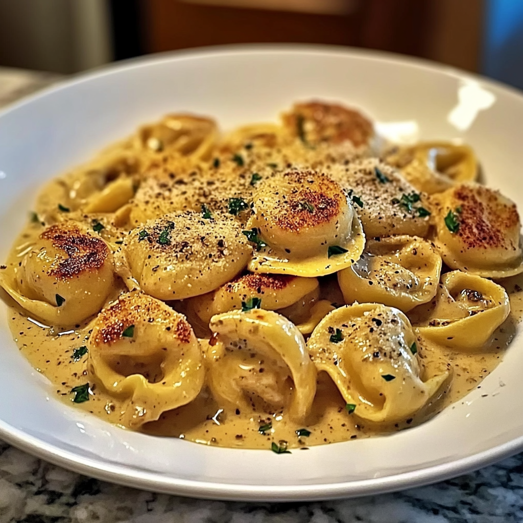 Recipe preparation for Cajun Chicken Tortellini with Creamy Garlic Sauce
