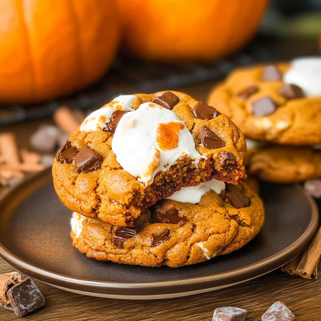 Recipe preparation for Pumpkin S'mores Cookies