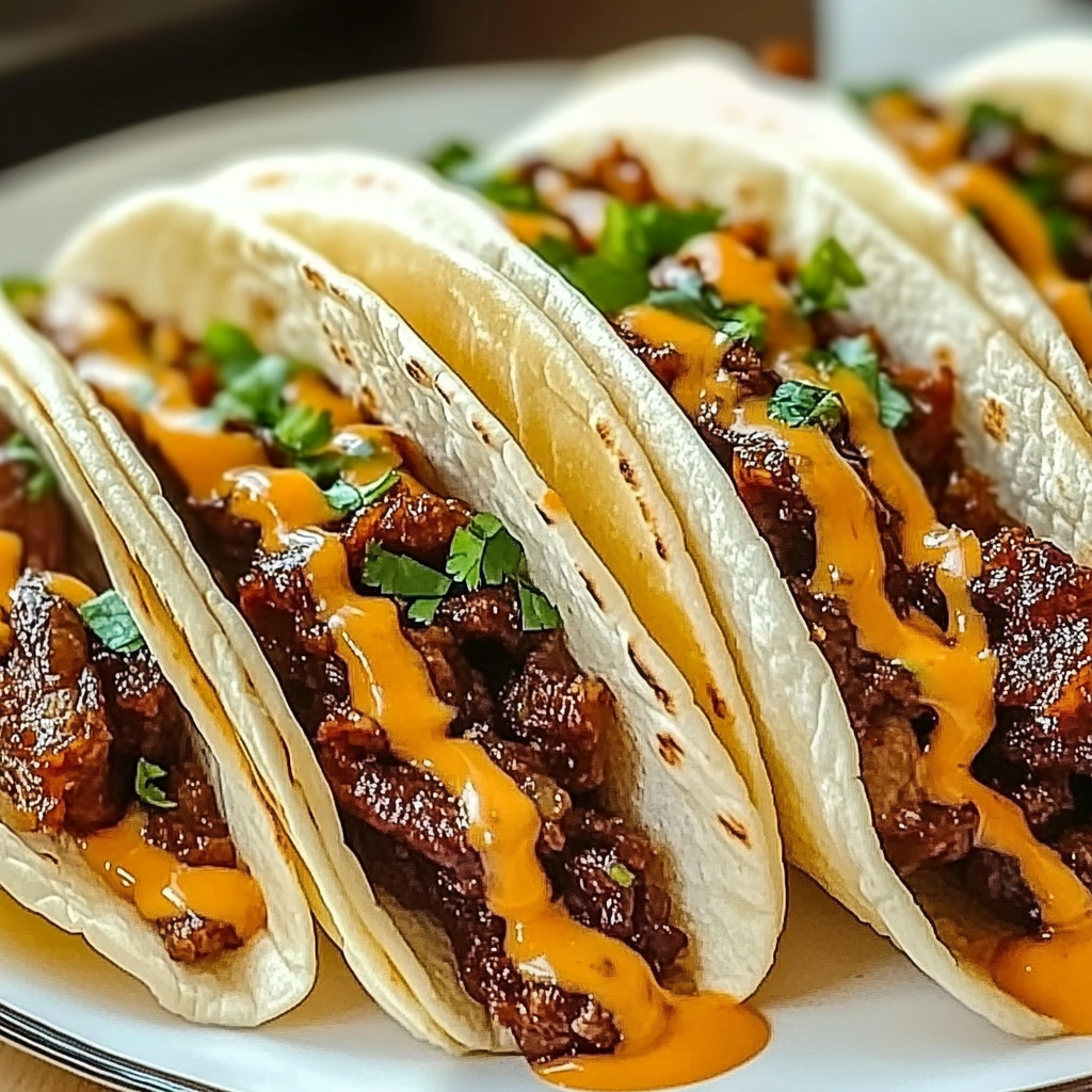 Recipe preparation for Garlic Butter Honey BBQ Beef Tacos
