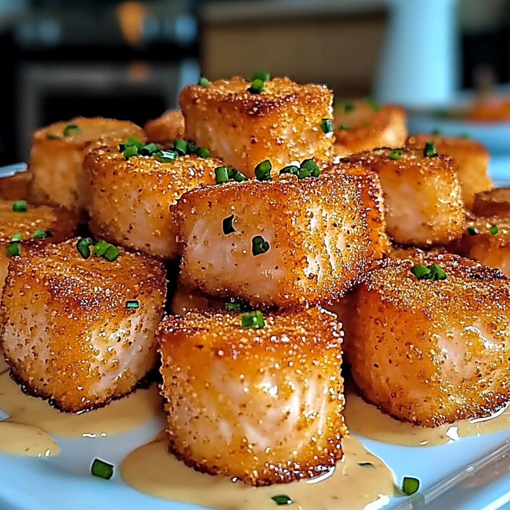 Recipe preparation for Crispy Bang Bang Salmon Bites