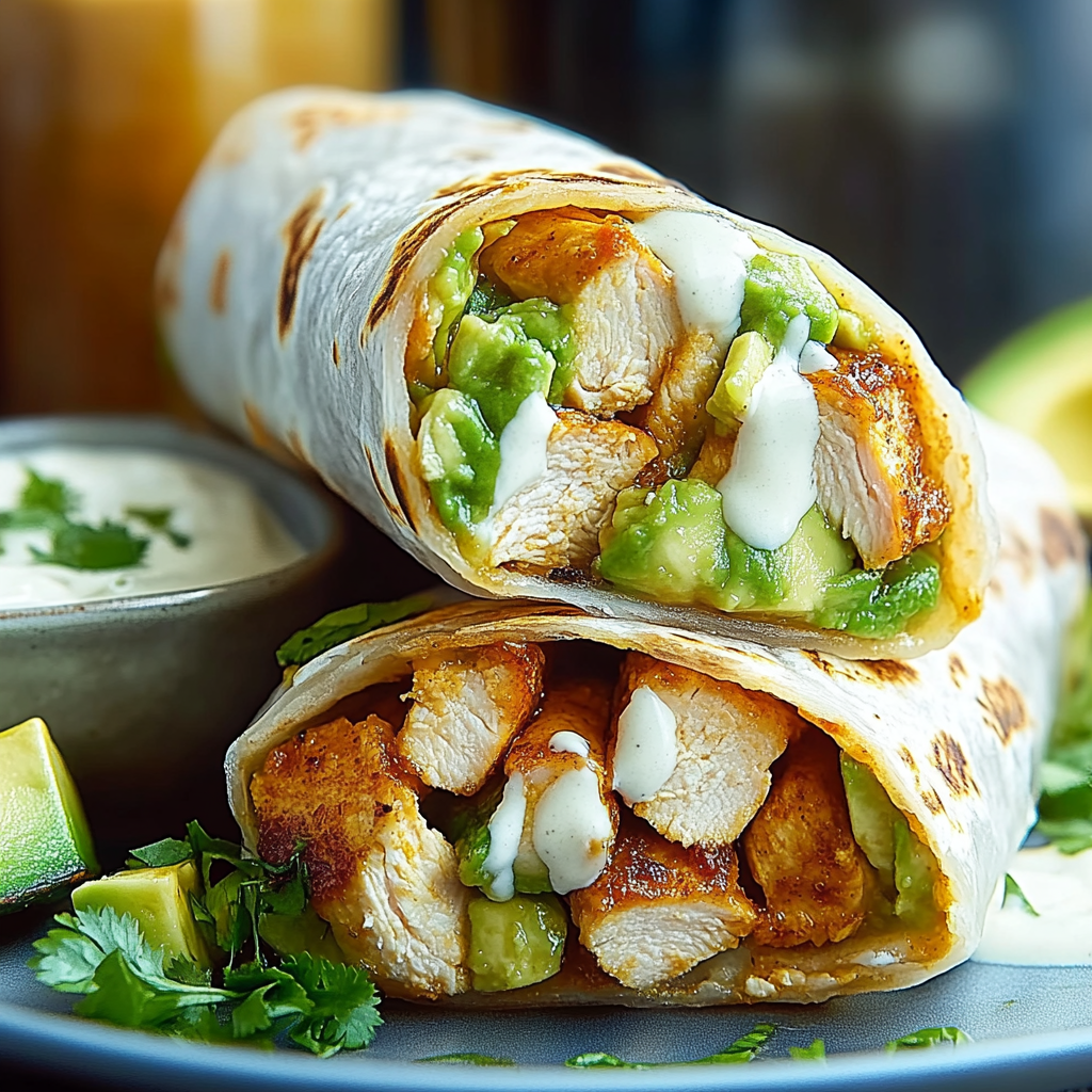 Recipe preparation for Easy Chicken Avocado Burritos
