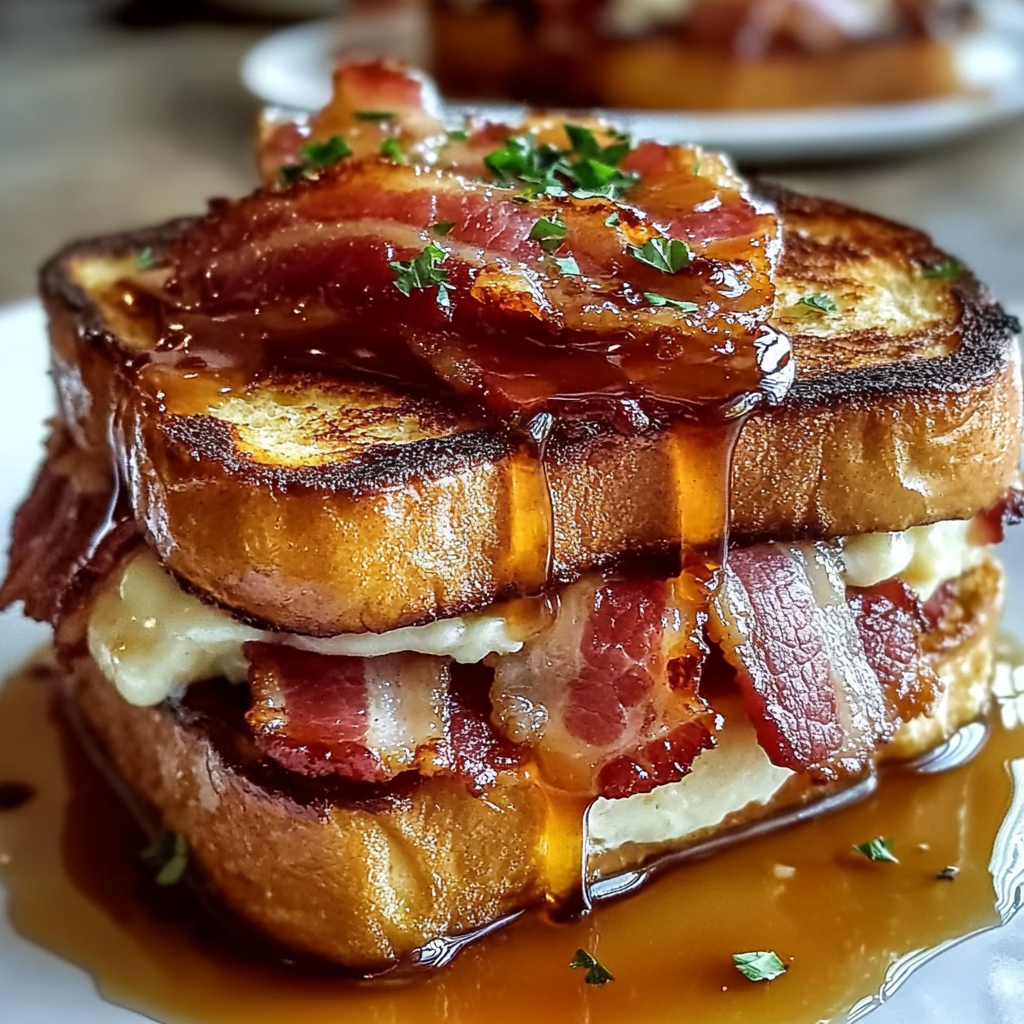 Recipe preparation for Bourbon Maple Bacon Stuffed Toast