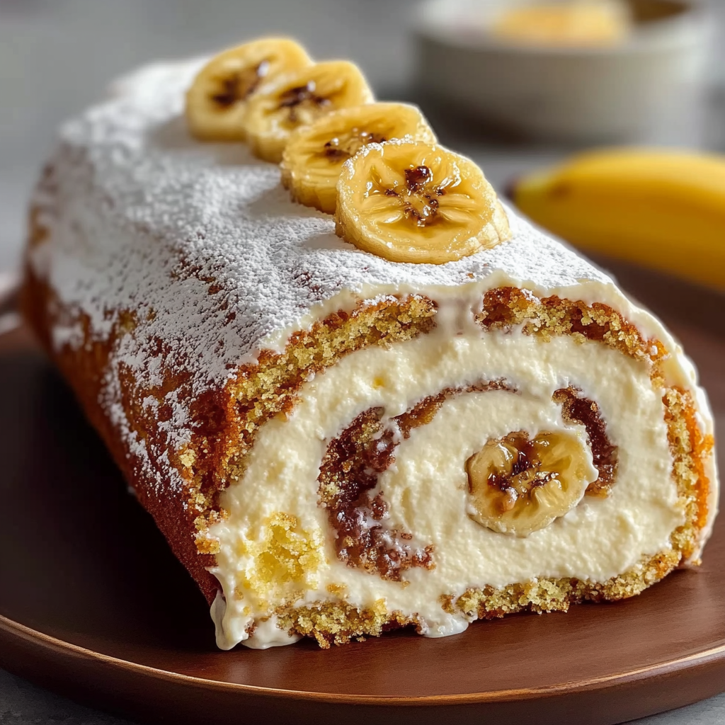 Recipe preparation for Banana Cake Cream Cheese Roll