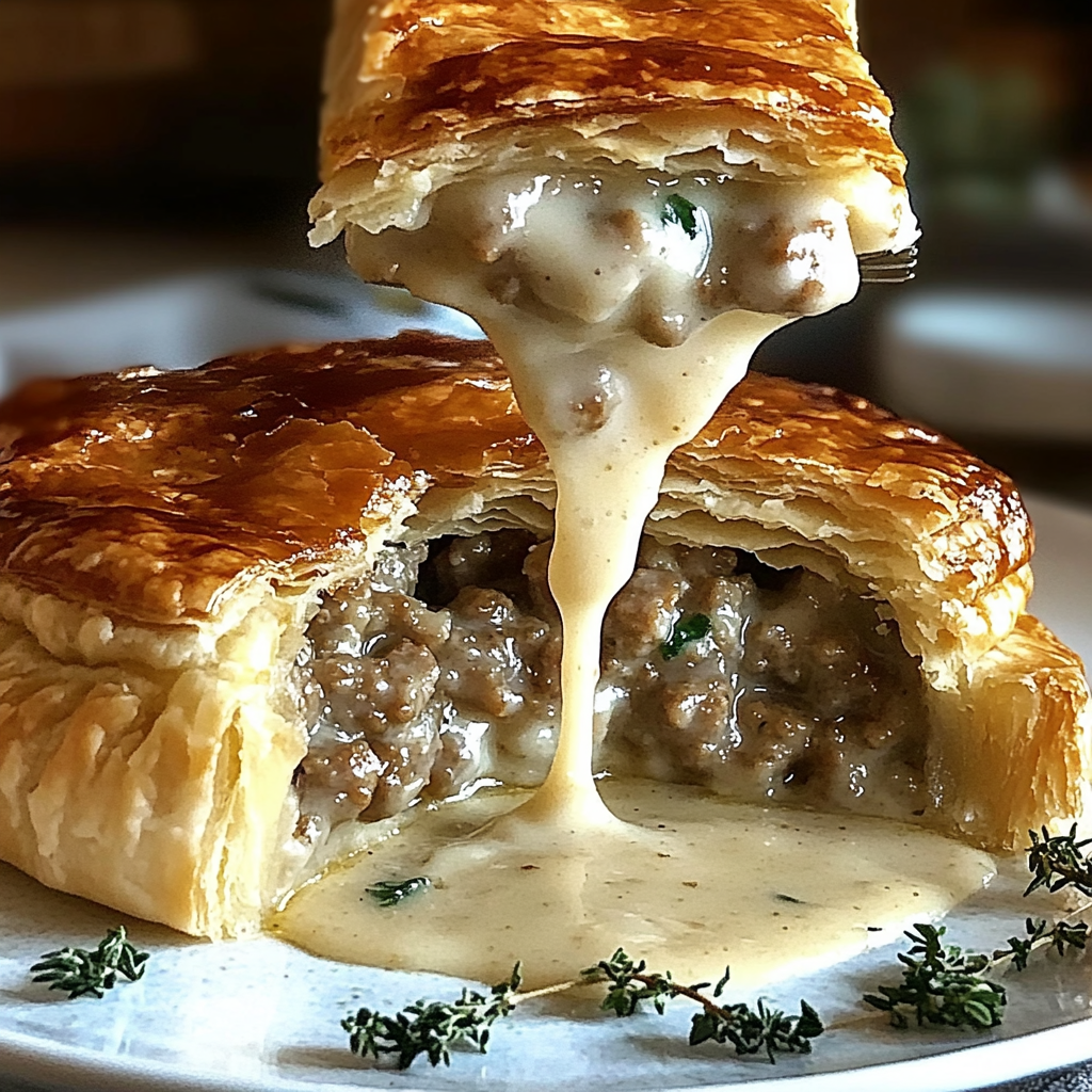 Recipe preparation for Sausage Gravy Puff Pie