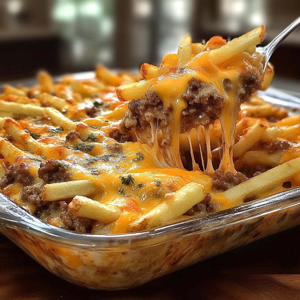 Recipe preparation for Cheeseburger French Fry Casserole
