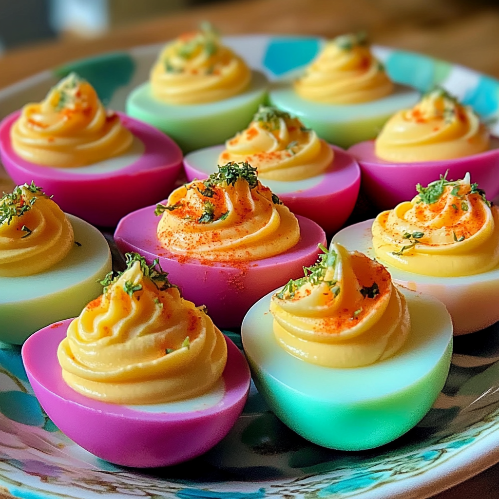 Recipe preparation for Colored Deviled Eggs