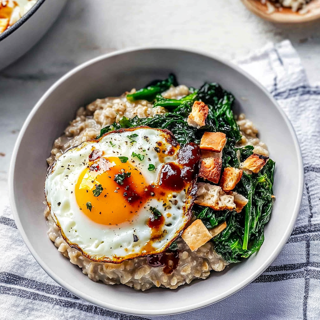 Recipe preparation for Savory Oatmeal with Egg