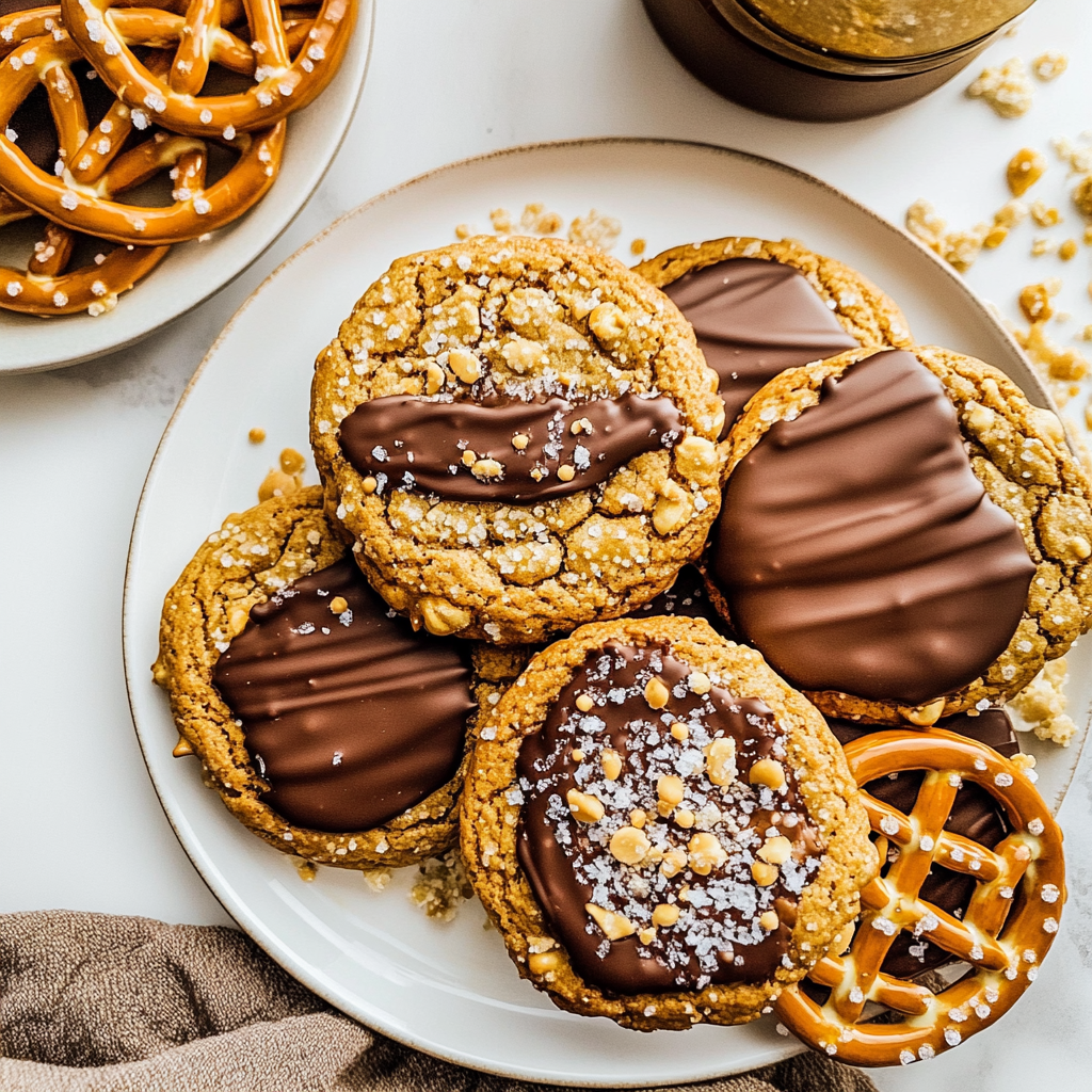 Recipe preparation for Chocolate Dipped Pretzel Cookies