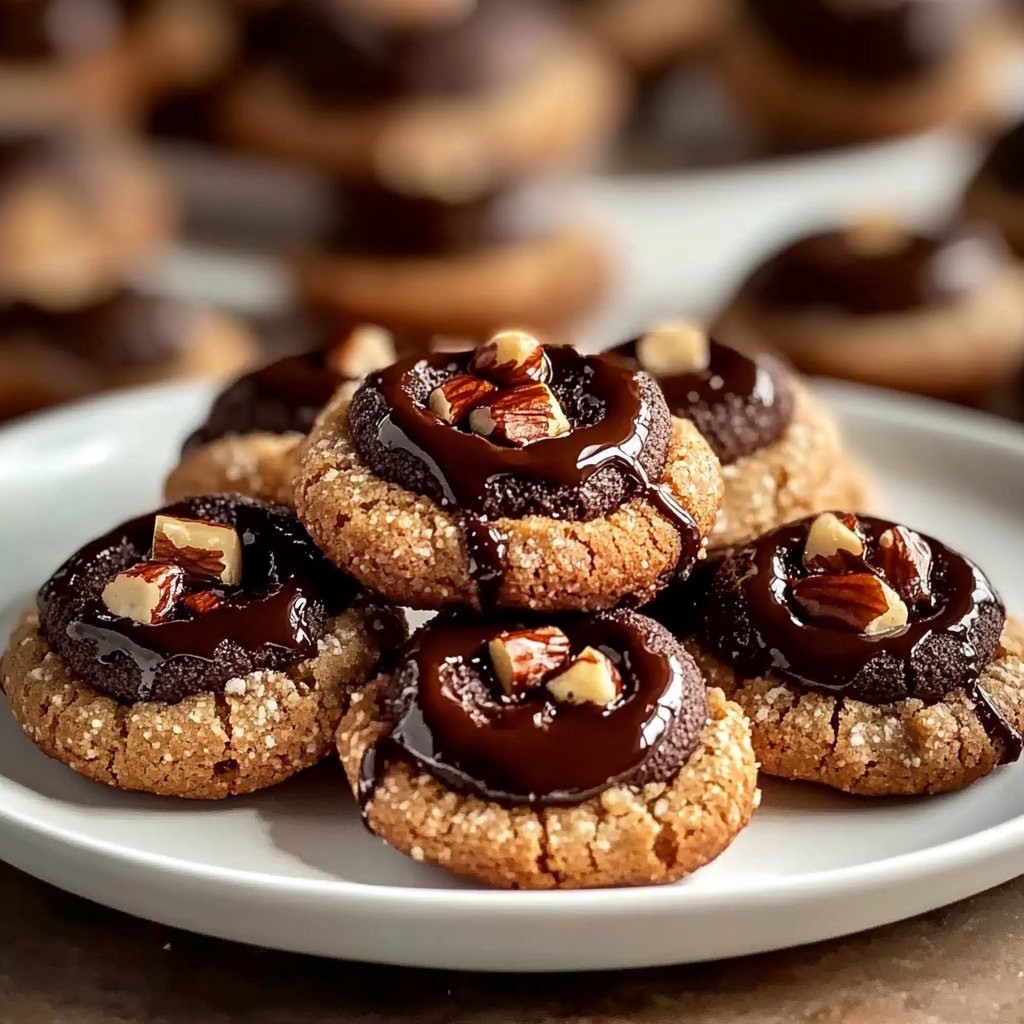 Recipe preparation for Chocolate Hazelnut Thumbprint Cookies