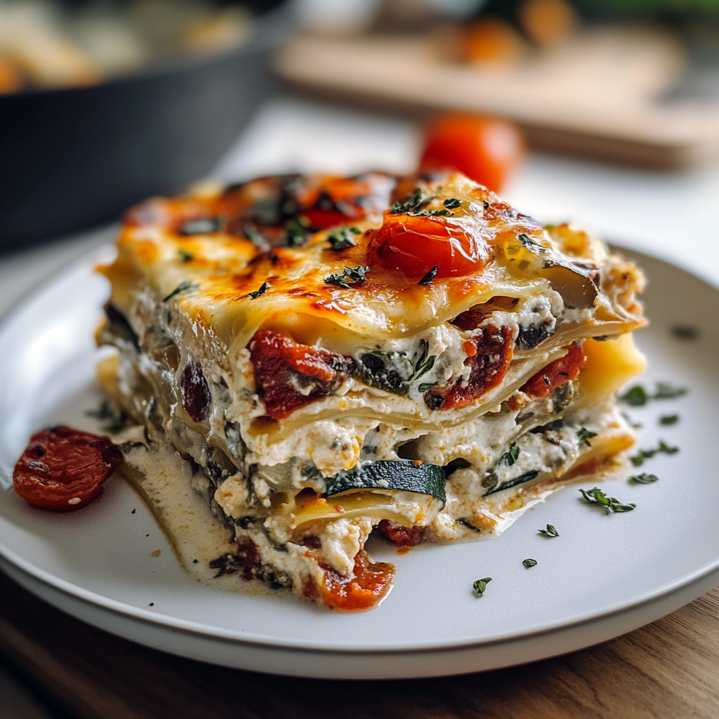 Recipe preparation for Loaded Veggie White Lasagna