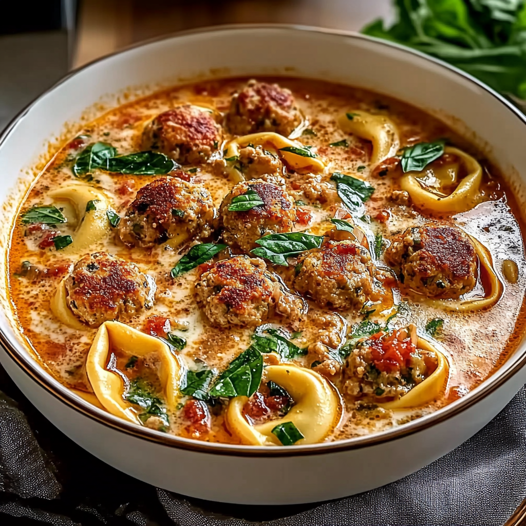 Recipe preparation for Meatball Tortellini Soup