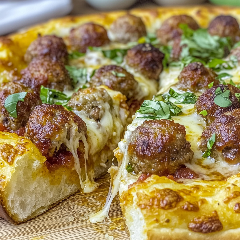 Recipe preparation for Deep Dish Meatball Pizza