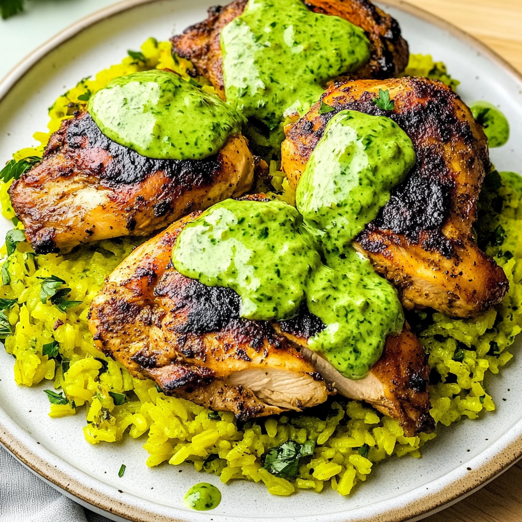 Recipe preparation for Peruvian Chicken and Rice with Green Sauce